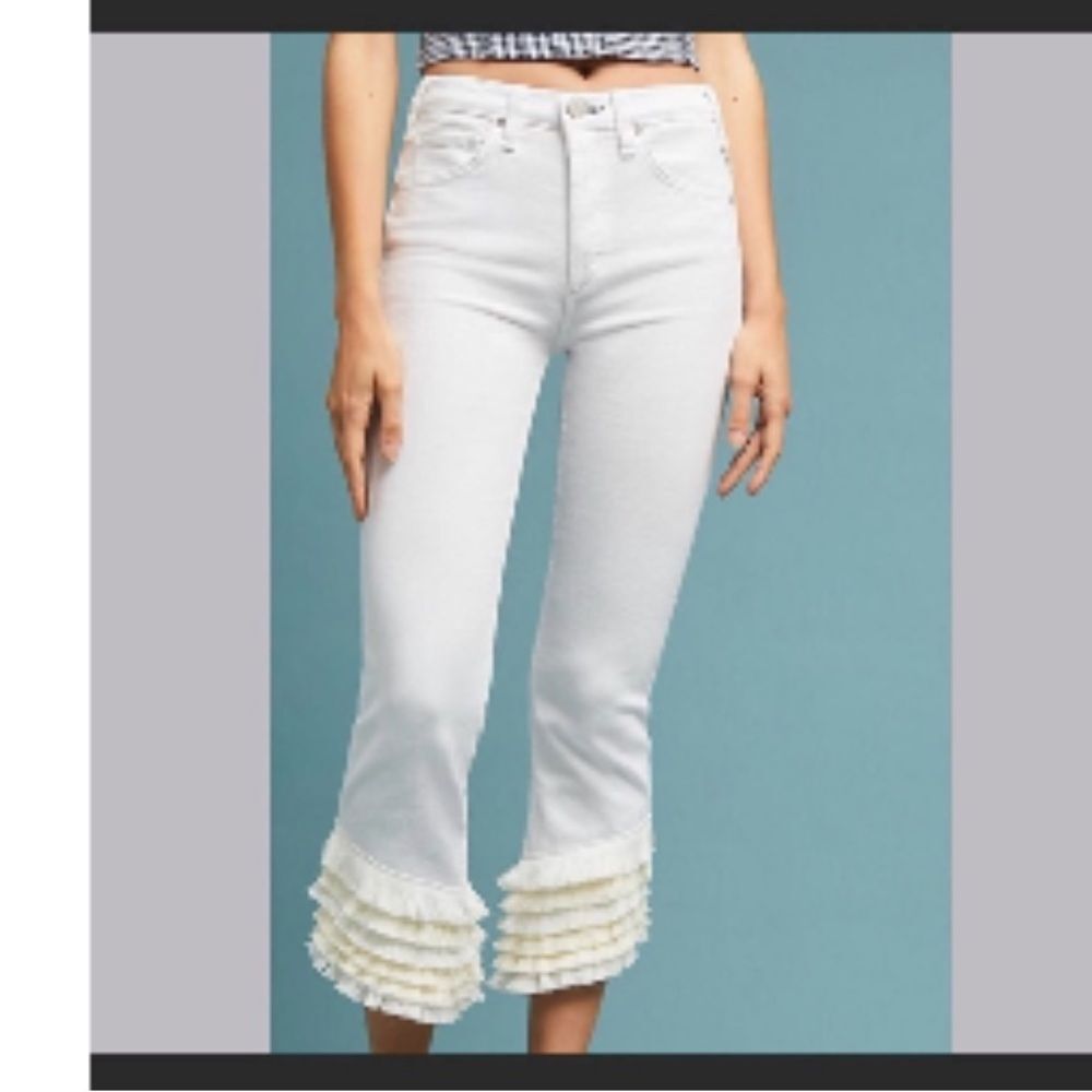 Anthropologie Womens McGuire Fringe Cha Cha Cropped Jeans 25 White Neutral